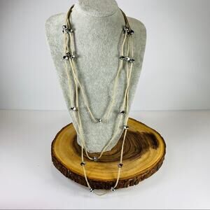 Suede Leather Multistrand Necklace Hematite Beads Boho